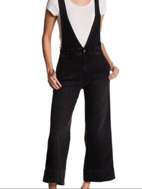 Free People Black A-Line Wide-Leg Denim Overalls size 2